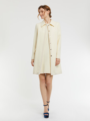 Trimmed-wool mid-length coat - Off white