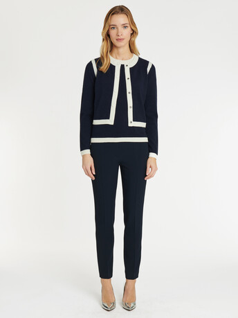 Cardigan court en laine et cachemire - Marine / blanc casse