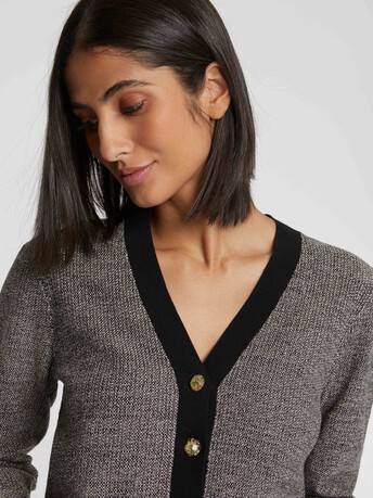 Cardigan à bouton bijou en tweed - Noir