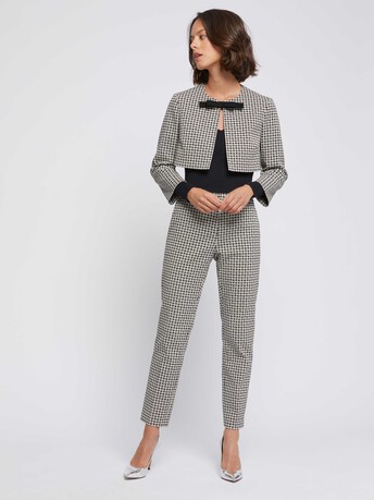 Veste boléro à nœud en jacquard imprimé pâquerettes - Noir / blanc