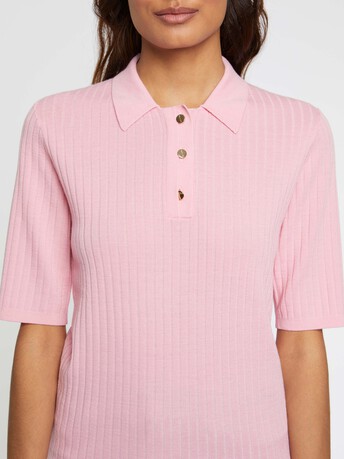 Pull polo en laine en maille côtelée - Candy pink