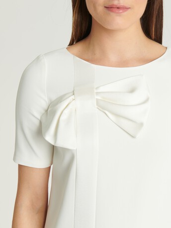 Robe trapèze en crêpe envers satin - Blanc casse