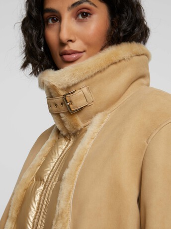 Shearling-trimmed leather jacket - Sand