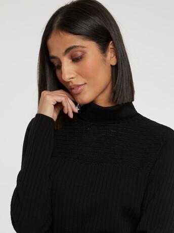 Pull col roulé en laine en maille côtelée - Noir