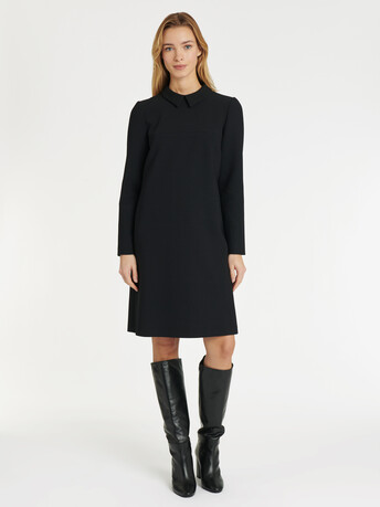 Robe trapèze col chemise en tricotine stretch - Noir