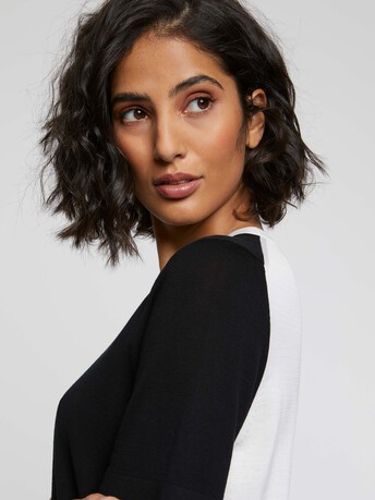 Pull manches courtes en soie et coton - Noir / ivoire