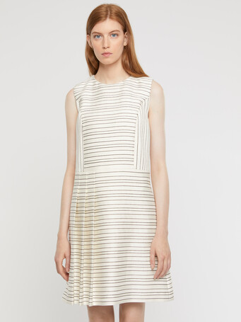 Mini-robe plissée à rayures tennis et lurex - Blanc casse / marine