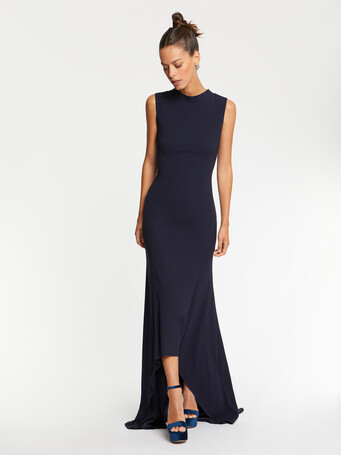 Robe longue dos nu en crêpe envers satin - Marine