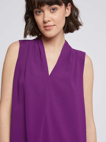 Top col V en crêpe revers satin - Bougainvillier