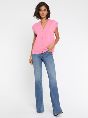Gilet sans manches double face à boutons bijou - Bubble gum/ mandarine
