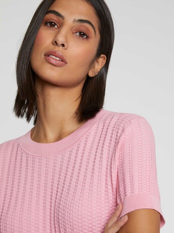 Pull manches courtes en point fantaisie - Candy pink