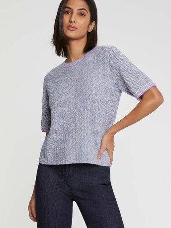 Short-sleeve mouliné-knit sweater - Parme