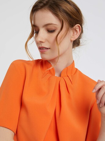 Haut plissé en tissu crêpe - Mandarine