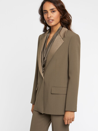 Veste de costume droite en tissu crêpe - Kaki