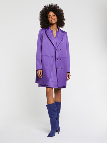 Manteau droit en satin duchesse - Cassis
