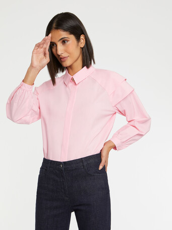 Cotton-poplin blouse with ruffled shoulders - Candy pink