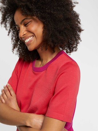 Pull manches courtes en soie et coton - Vermillon/ fuschia