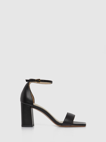 Sandales à talon en cuir lisse - Noir