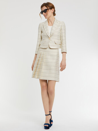 Mini-jupe plissée à rayures tennis et lurex - Blanc casse / marine
