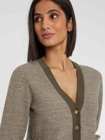 Tweed cardigan with ornate button - Khaki