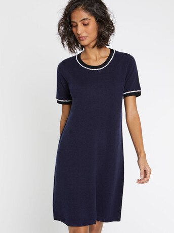 Robe pull en laine et cachemire - Marine / noir