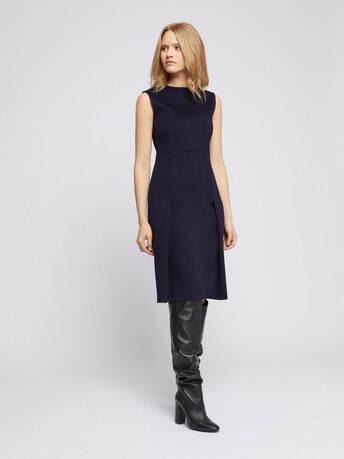 Robe droite en laine mélangée - Marine
