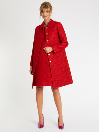 Manteau à col Claudine en laine jacquard - Hibiscus