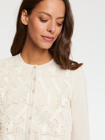 Gilet court en guipure - Coquille / blanc casse