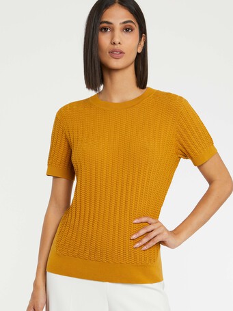 Short-sleeve knit sweater - Ocre