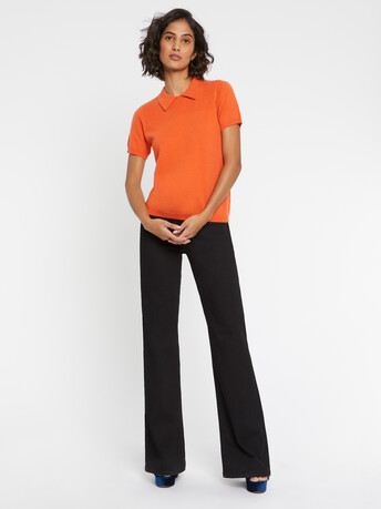 Cashmere short-sleeve polo sweater - Tangerine