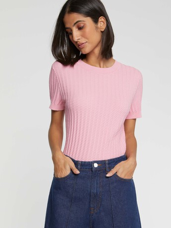 Pull manches courtes en point fantaisie - Candy pink