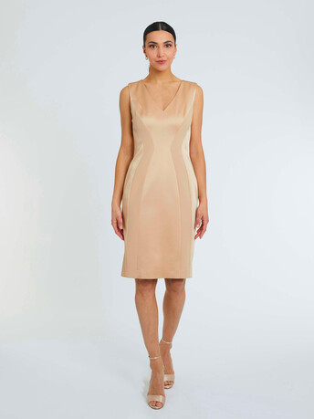 Robe courte en crêpe envers satin - Nougat