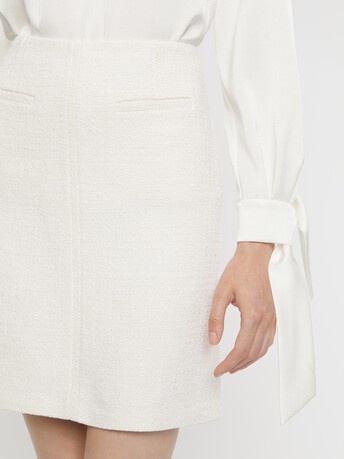 Mini-jupe droite en tweed - Blanc casse