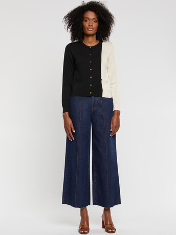 Gilet bicolore en soie et coton - Noir / ivoire