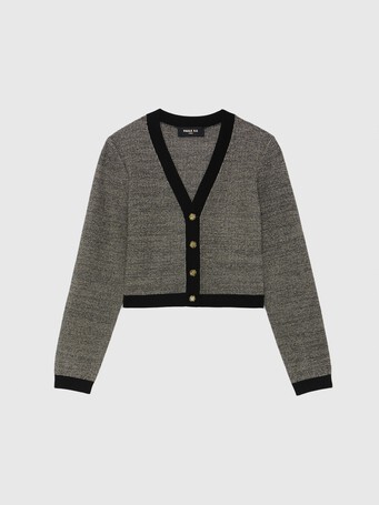 Cardigan à bouton bijou en tweed - Noir