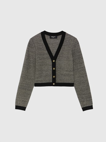 Cardigan à bouton bijou en tweed - Noir