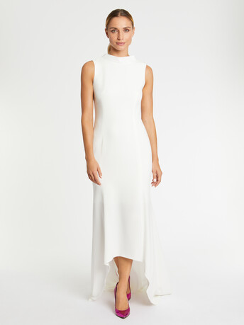 Robe longue dos nu en crêpe envers satin - Blanc casse