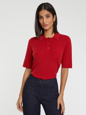 Pull polo en laine en maille côtelée - Hibiscus