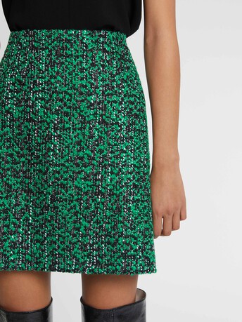 Mini jupe en tweed bicolore - Noir / emeraude