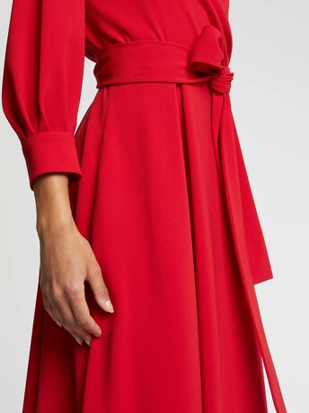 Robe longue de cérémonie en crêpe envers satin - Vermillon