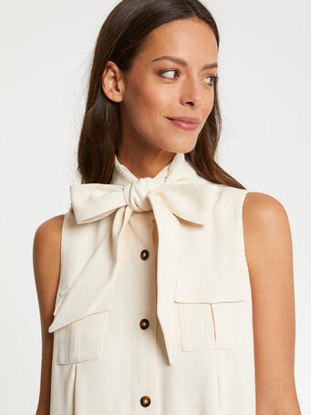 Robe courte sans manches en viscose - Ivoire