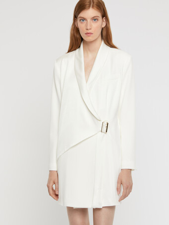 Robe tailleur cache-cœur en crêpe envers satin - Blanc casse
