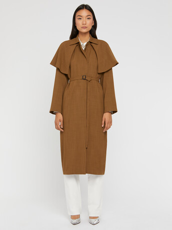 Belted viscose coat with flaps - Havane