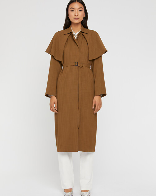Belted viscose coat with flaps