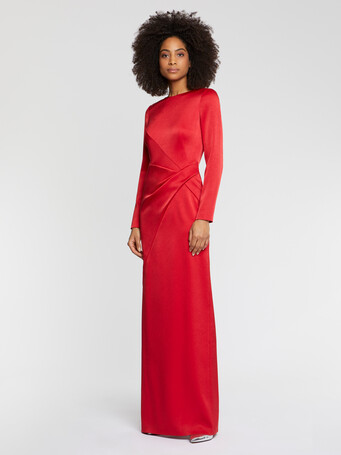 Satin-back crepe evening gown - Hibiscus