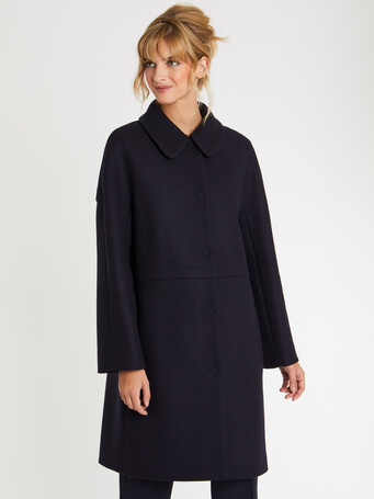 Manteau droit en drap de laine - Marine
