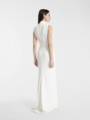Robe longue de cérémonie en crêpe envers satin - Blanc casse