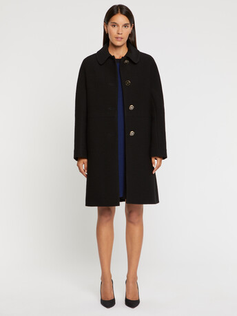 Manteau à col Claudine en laine reliéfée - Noir