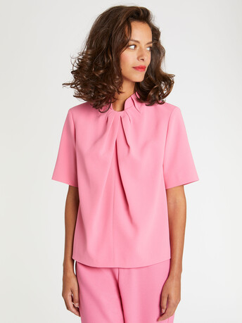 Pleated crepe top - Bubble gum