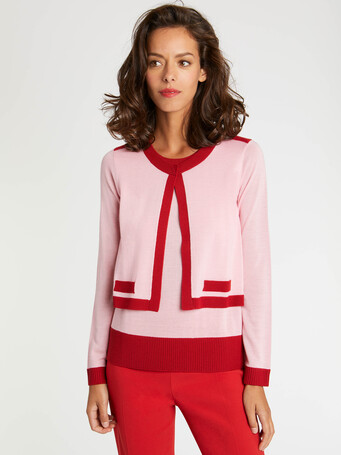 Pull trompe l'œil en laine - Candy pink/ hibiscus